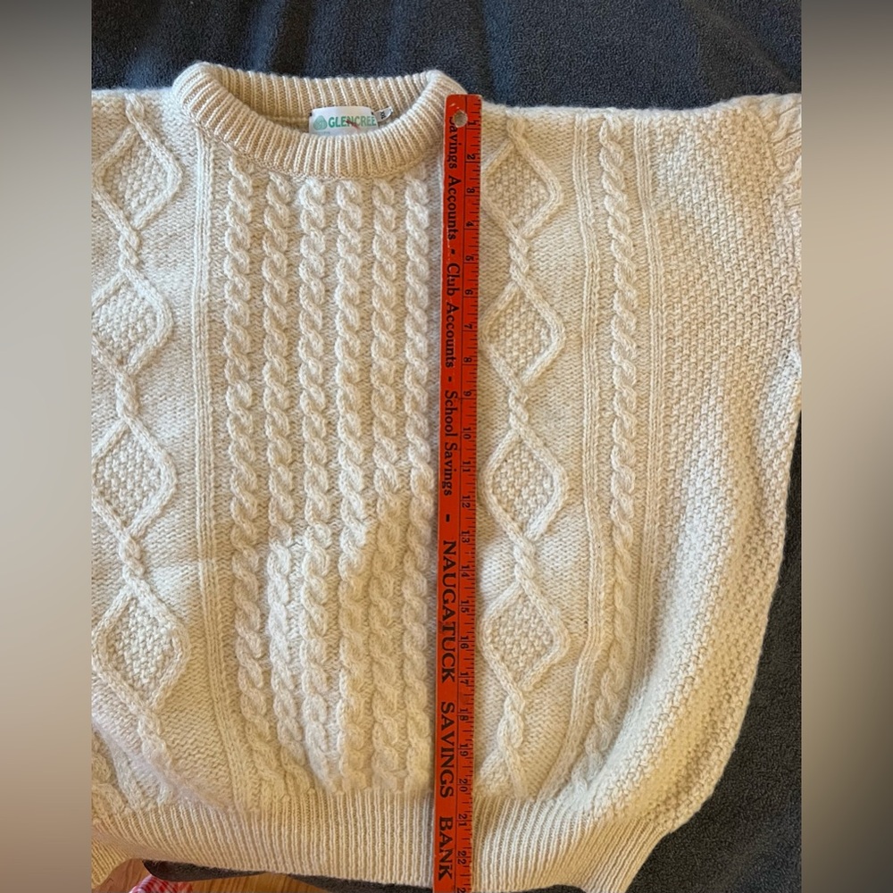 Elegant Irish Wool Cable Knit Sweater in Cream - Picture 6 of 6